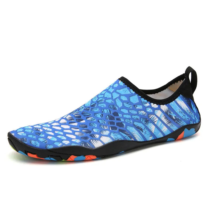 Blue and camouflage quick-dry wading shoes with elastic Lycra upper and EVA foam sole