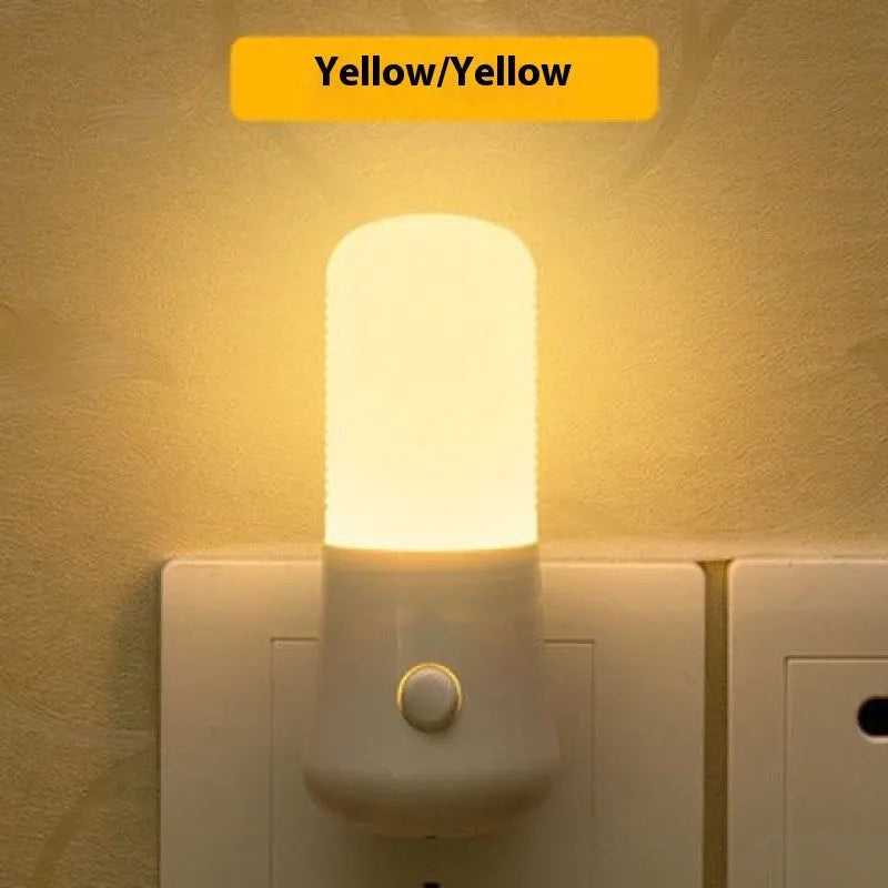 Minimalist plug-in bedside night light with dual colour switch showing white and warm light options