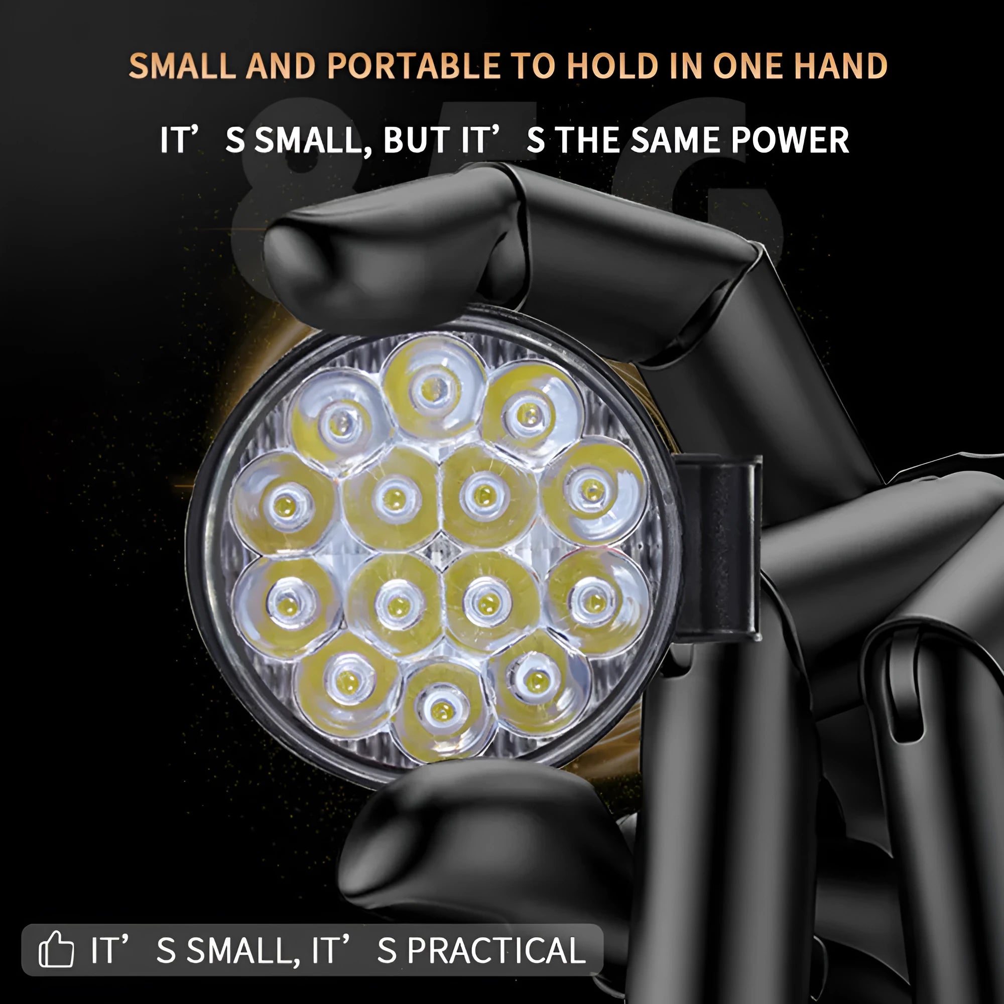 Mini round aluminium LED work light with white light, 42W power and IP67 waterproof rating.