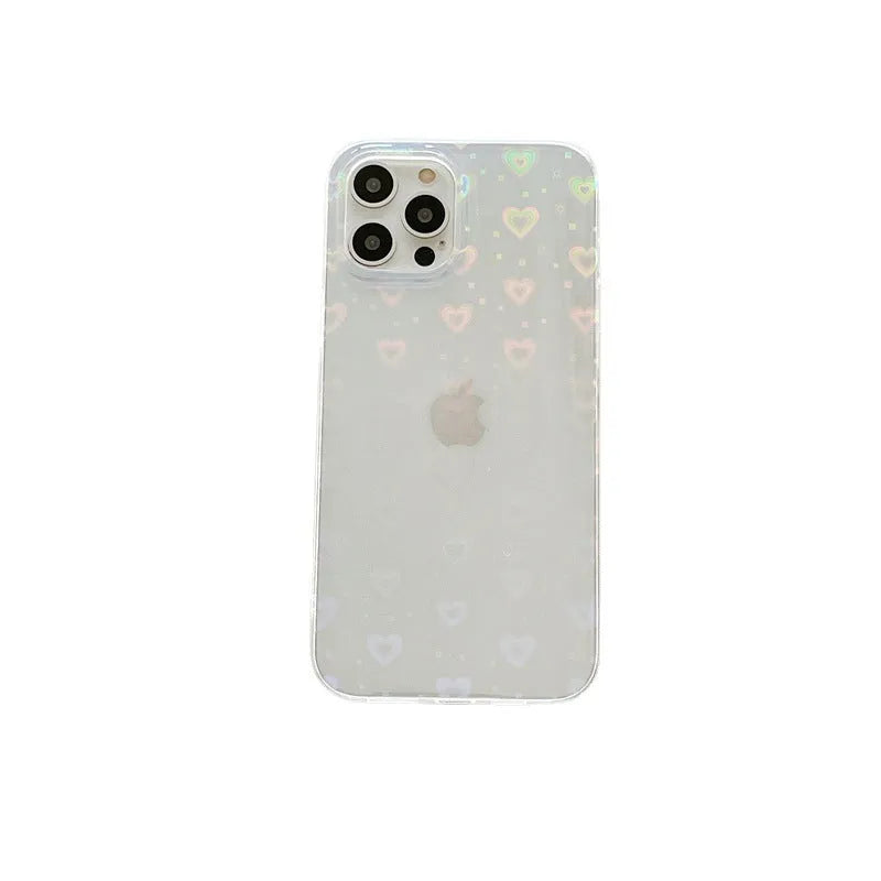 Laser colourful love and butterfly pattern transparent silicone case for iPhone on white background