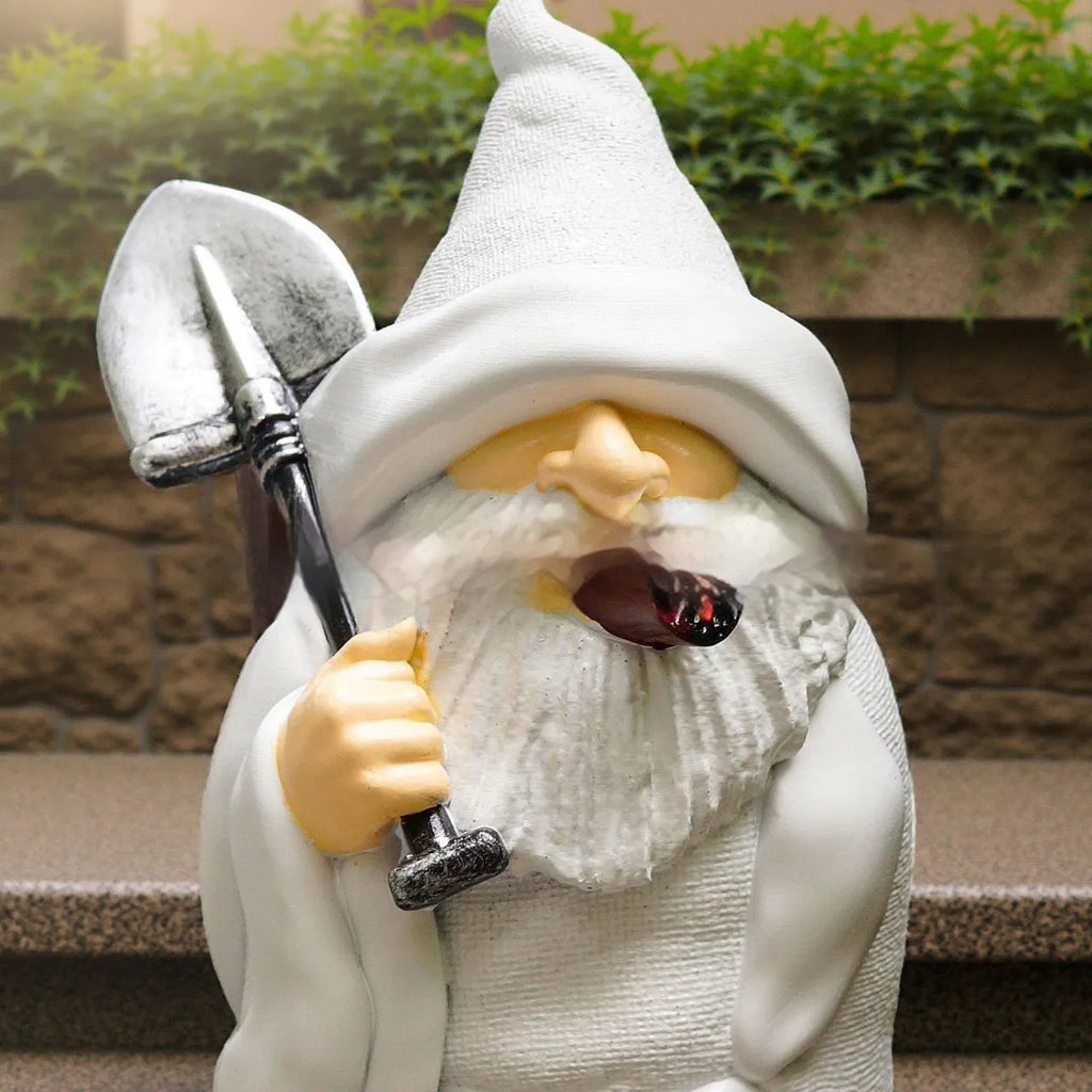 Christmas pipe dwarf resin garden ornament holding smoking shovel accessory