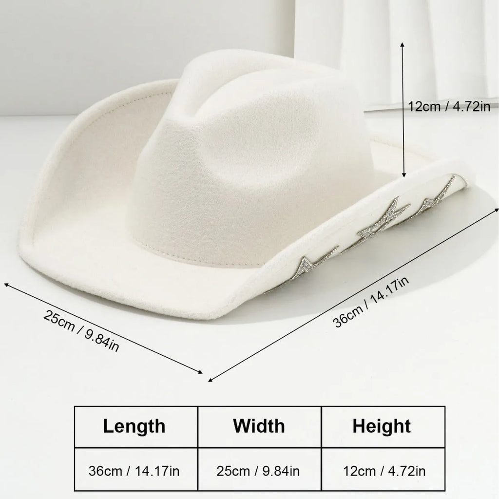 Brown polyester western-style top hat with a conical crown and a silver hexagonal star decoration on the front.