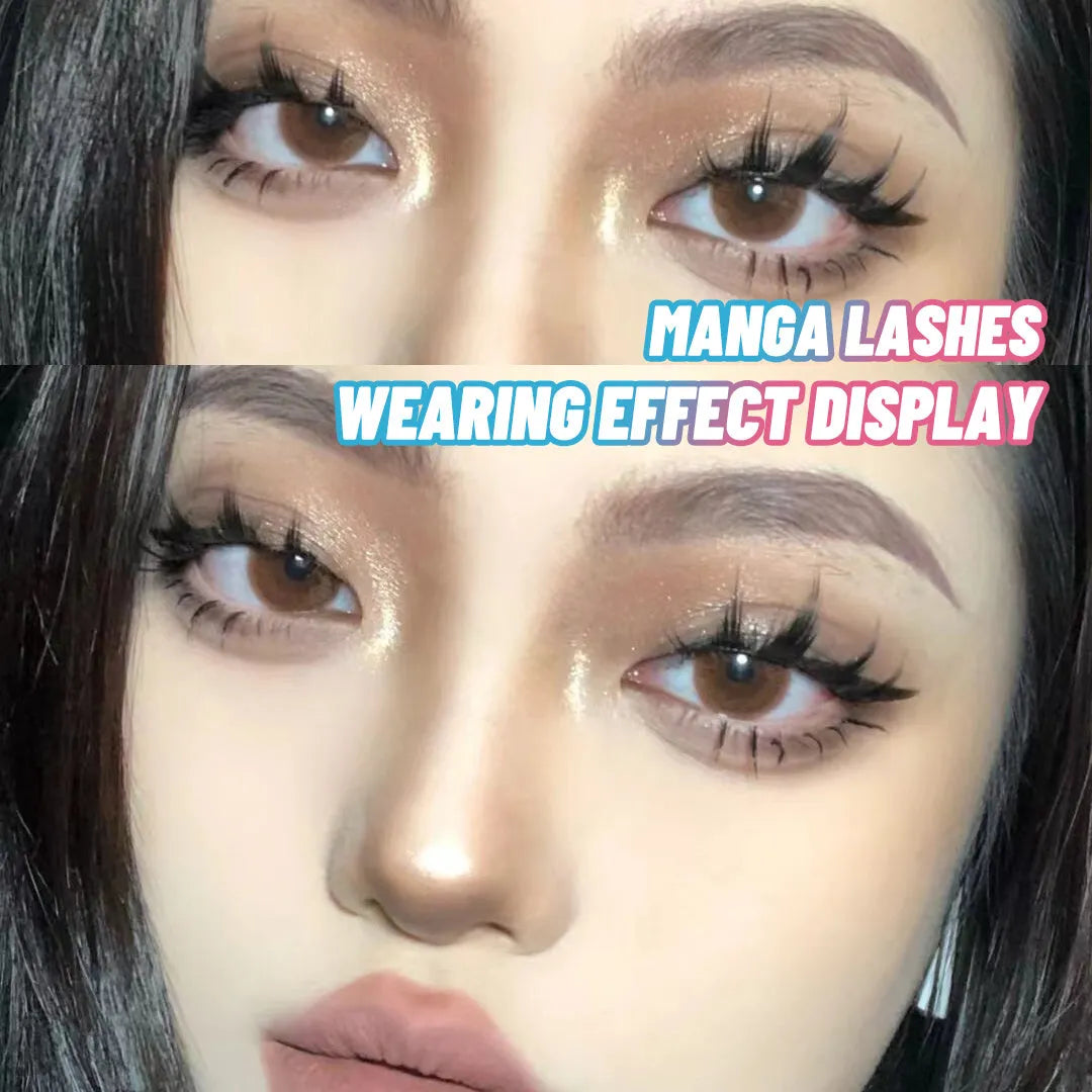 Five pairs of natural wispy manga false eyelashes for anime cosplay in styles 007, 008, and 009.