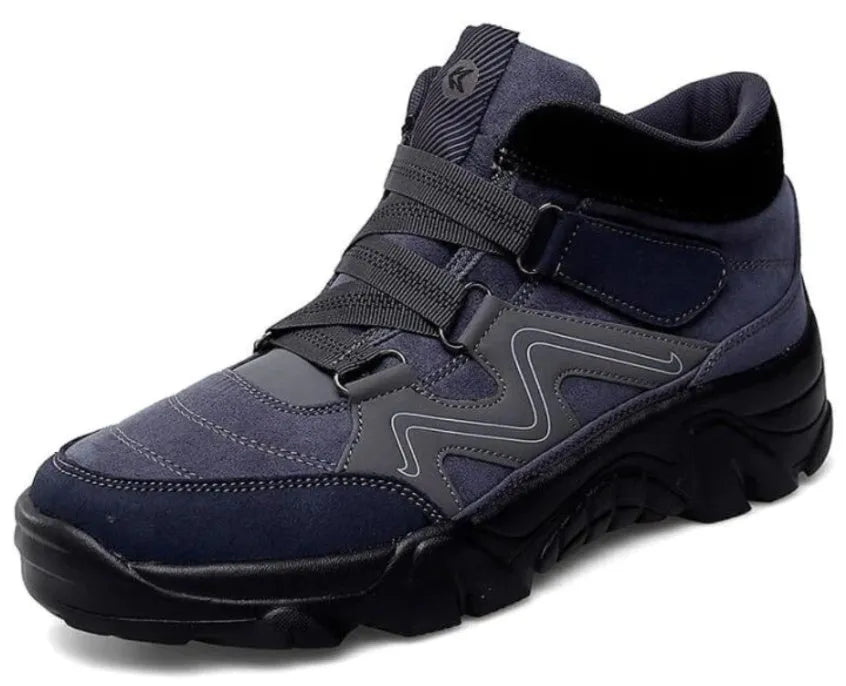 Men's classic casual trainer shoe available in black, blue, brown, and grey colour options.