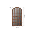 Terrace style distressed fake window wall mirror with wooden frame and glass panel in log colour