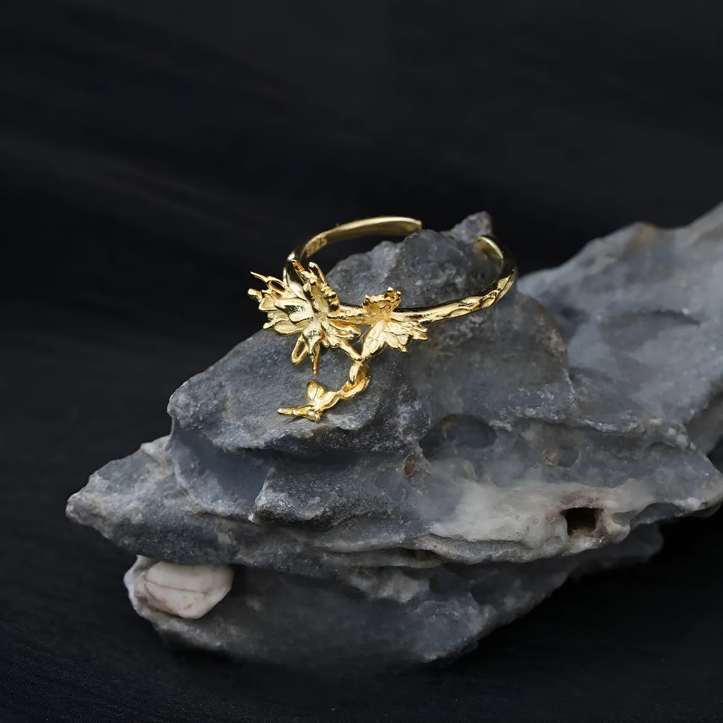 Silver adjustable butterfly ring with electroplated white gold or 18K gold finish
