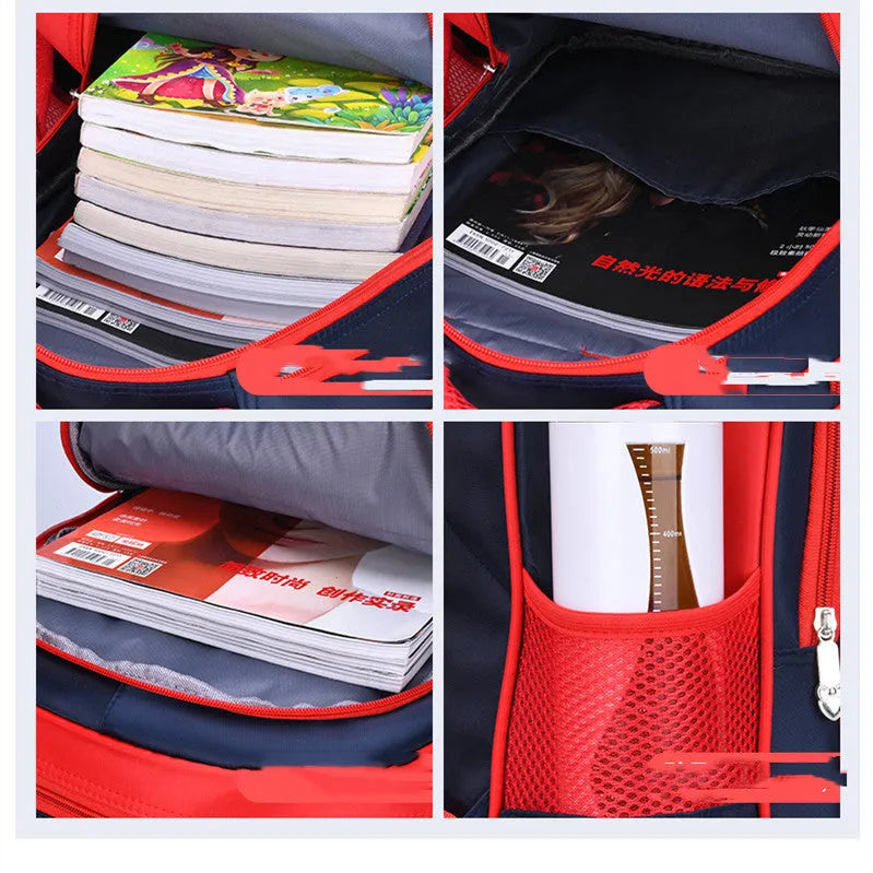 Blue anime cartoon print nylon school backpack for children with matching pencil case