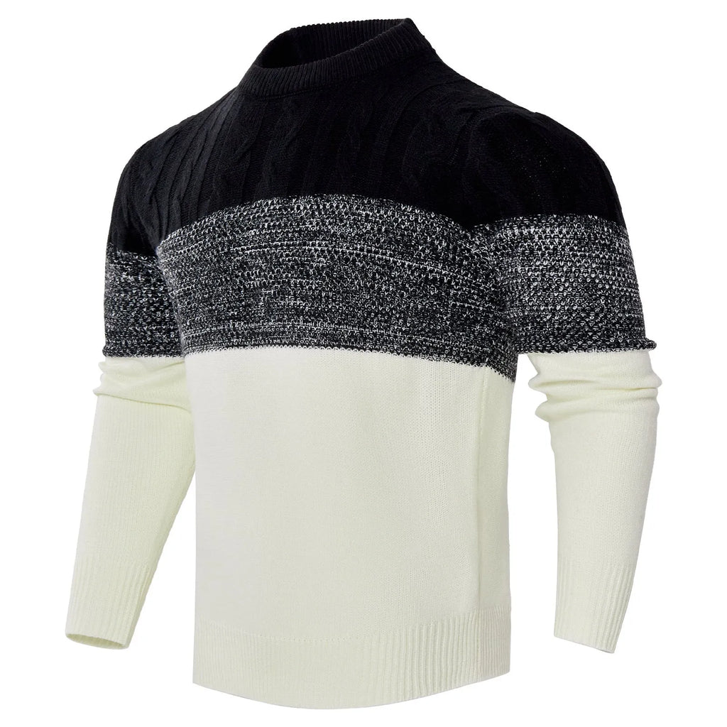 Men's cotton blend knitted pullover sweater in crew neck style with long sleeves