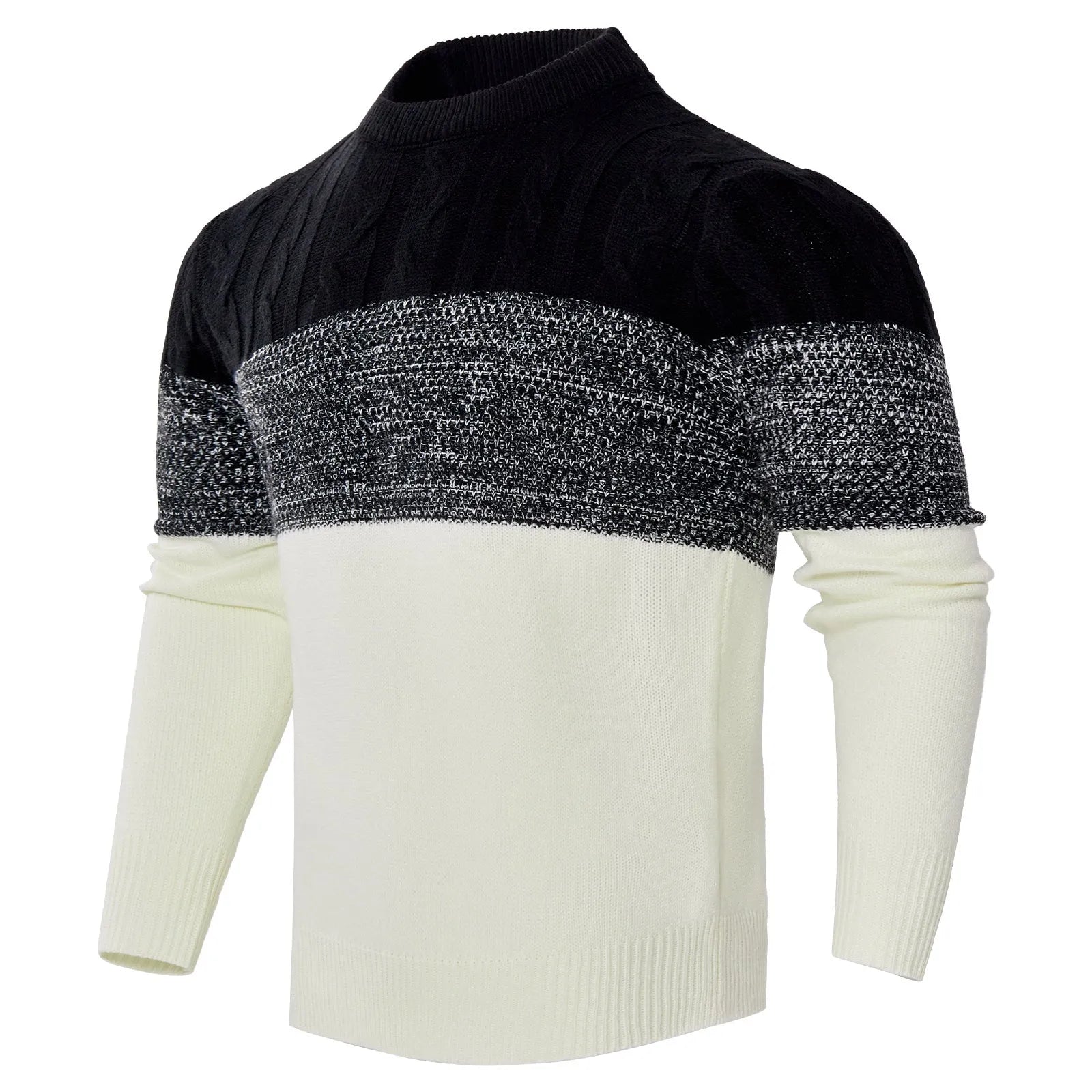 Men's cotton blend knitted pullover sweater in crew neck style with long sleeves