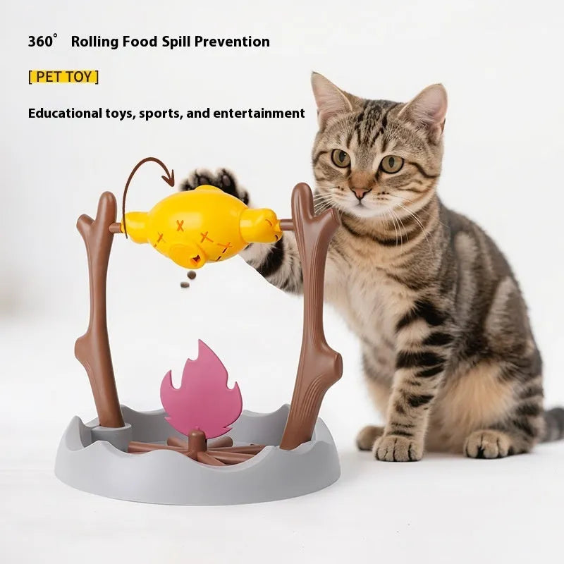 30cm cubic plastic tumbling cat food feeder toy with internal balls on a plain background
