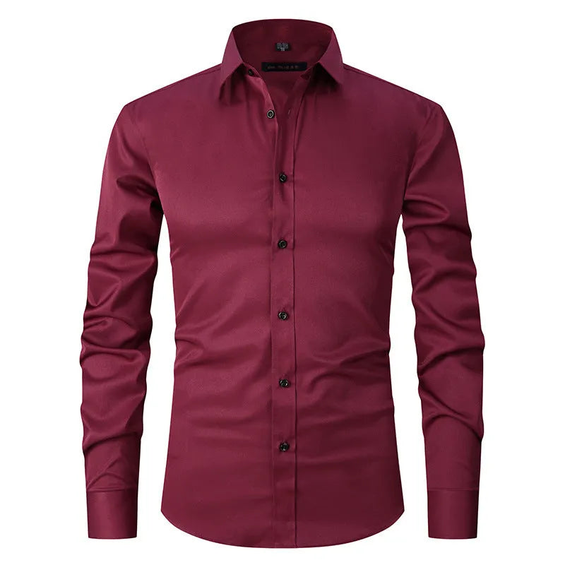 Men's stretch long sleeve work shirt in polyester available in multiple colours on a size chart