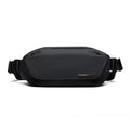 Black Oxford cloth messenger bag with one-shoulder riding design and street-style details