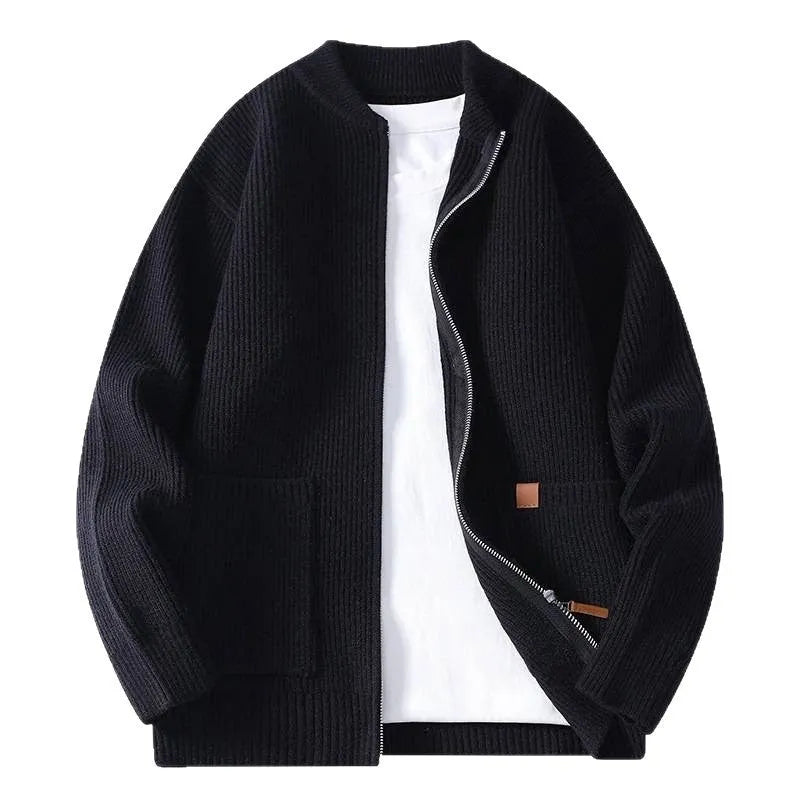 Men's striped sweater cardigan jacket in beige straight cut chemical fibre blend