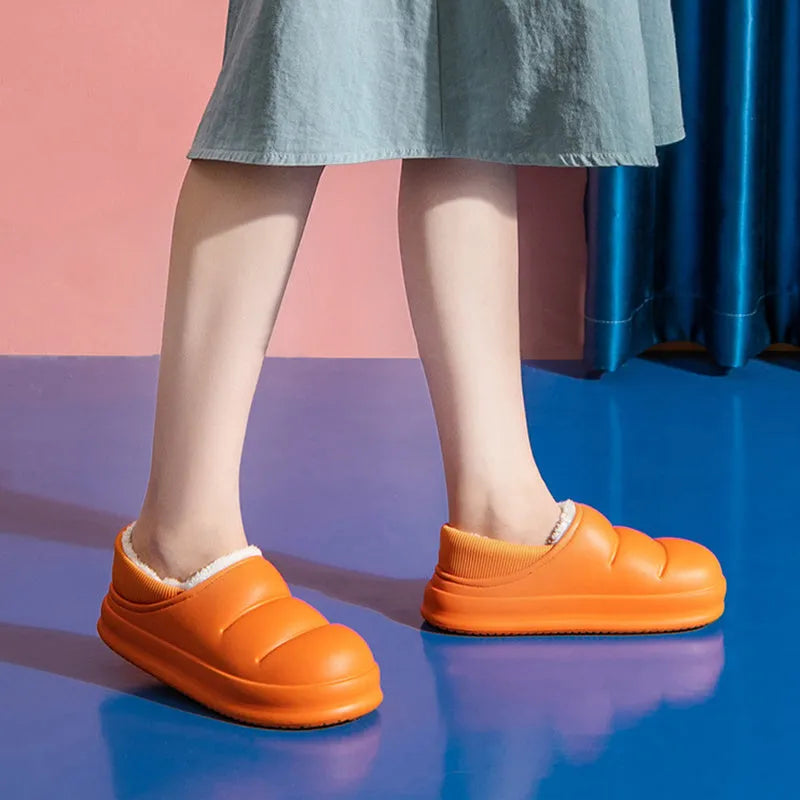 Couple cotton slippers with waterproof EVA sole and plush lining in six colours
