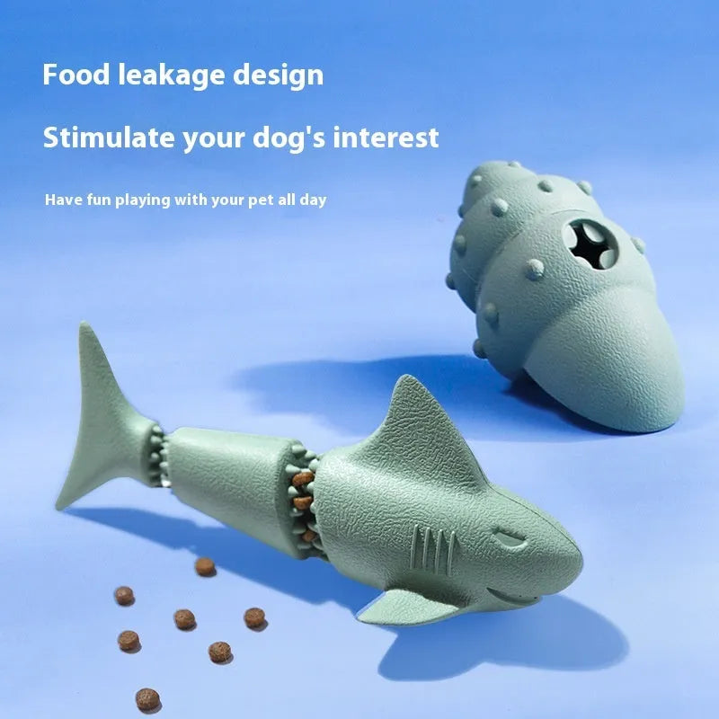 Blue rubber shark dog toy with conch shell texture design for chewing play