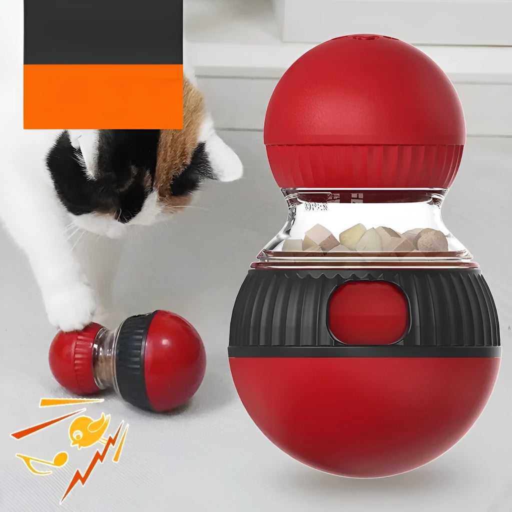 Rotating plastic cat toy with super ball colour design measuring 155mm by 87.5mm