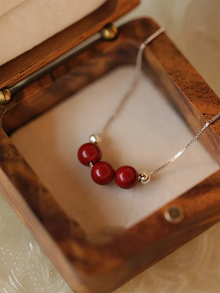 Cinnabar 925 sterling silver necklace for women with handcrafted pendant on adjustable clavicle chain