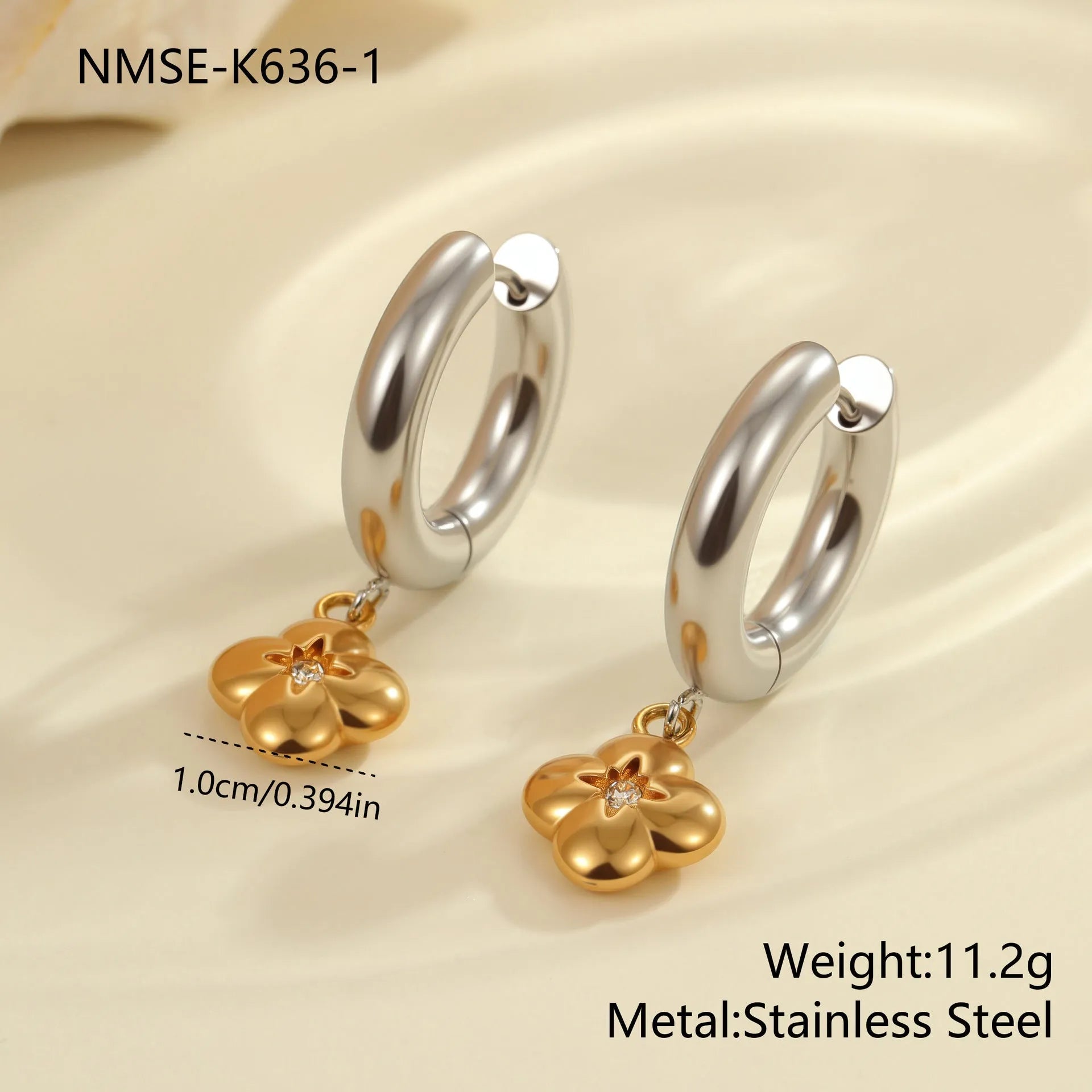 Gold Christmas tree earrings with heart and star shapes made from stainless steel with 18K plating