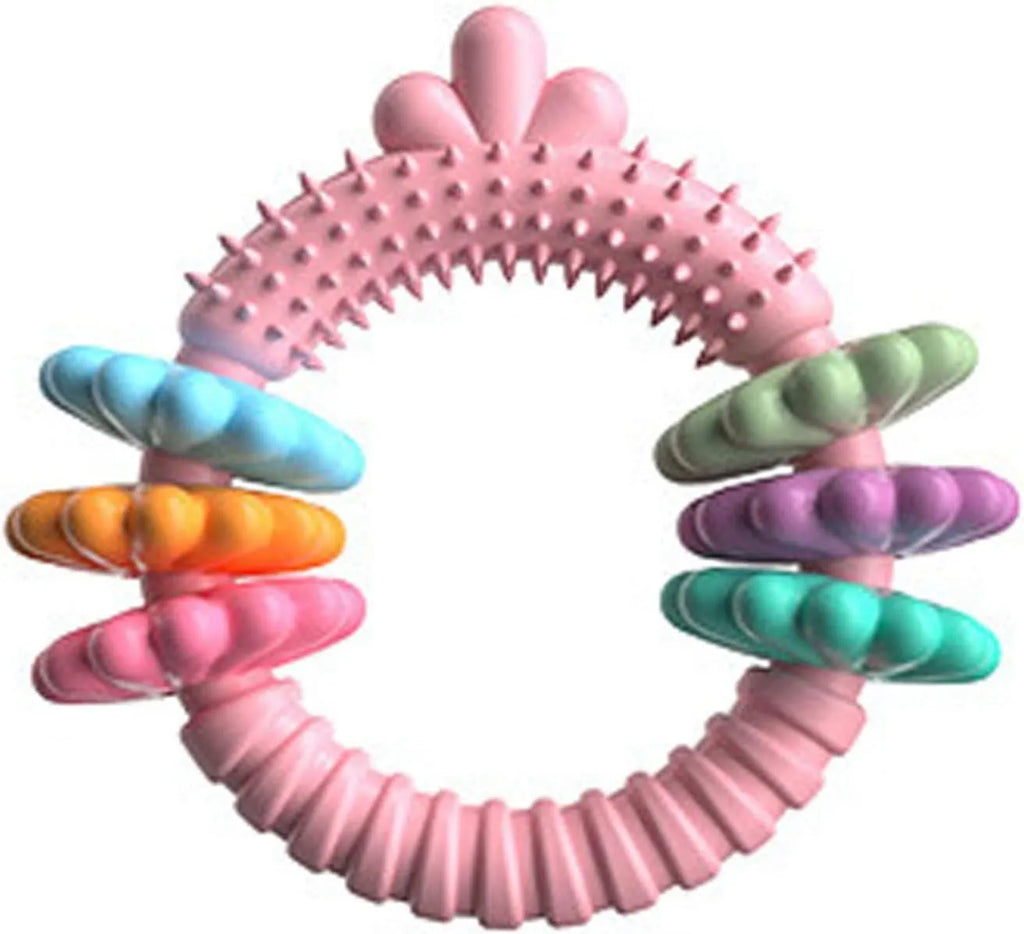 TPR dog chew toy for small dogs in blue, green, or pink colours with squeaky sound feature
