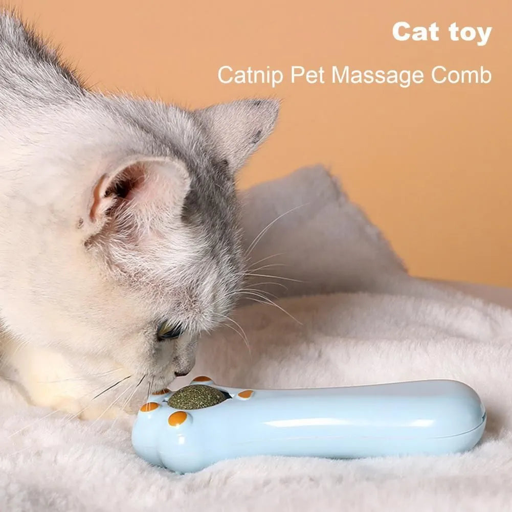 Dual-purpose cat massage comb and dental toy with cartoon design in ABS plastic measuring 13.5cm