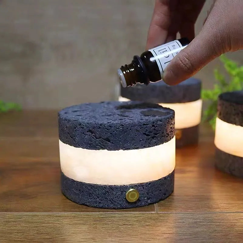 Orange volcanic rock USB charging lamp with essential oil diffusion and LED night light