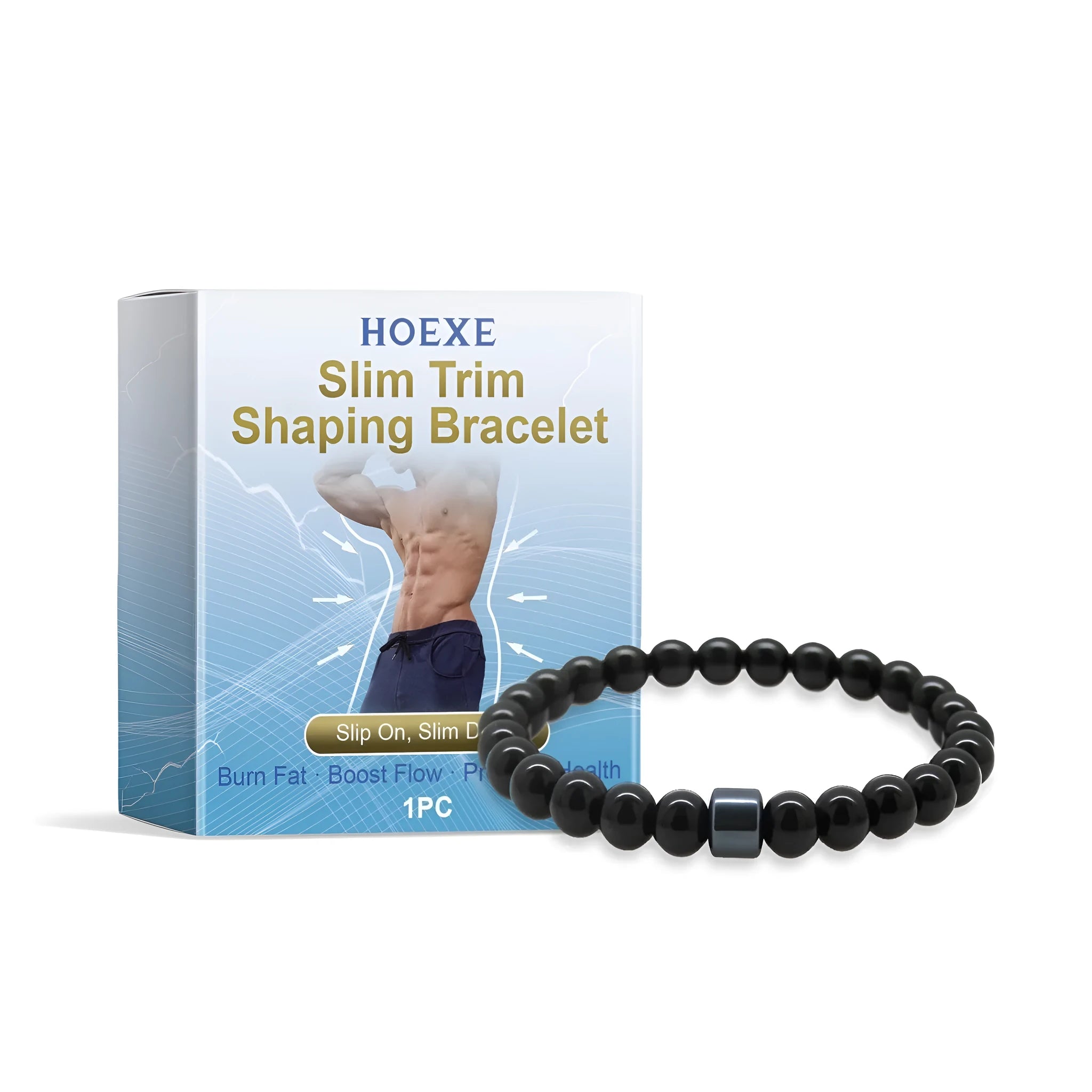 Men's adjustable wristband made from clear glass and dark black gallstone.
