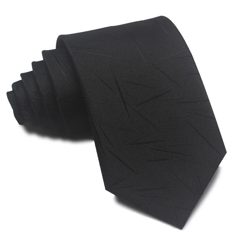 Men's 8cm polyester jacquard striped business tie in red black and blue formal arrow type