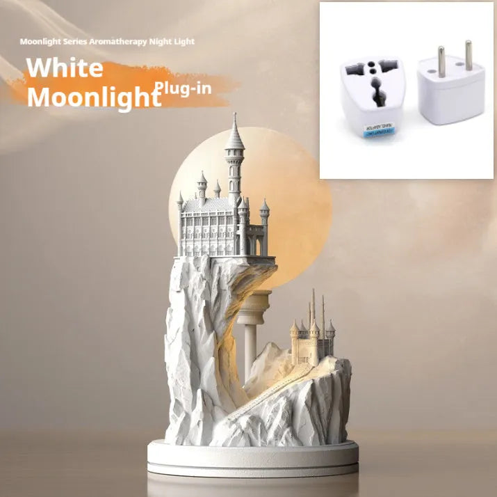 White composite gypsum desk lamp with wire control switch on bedside table