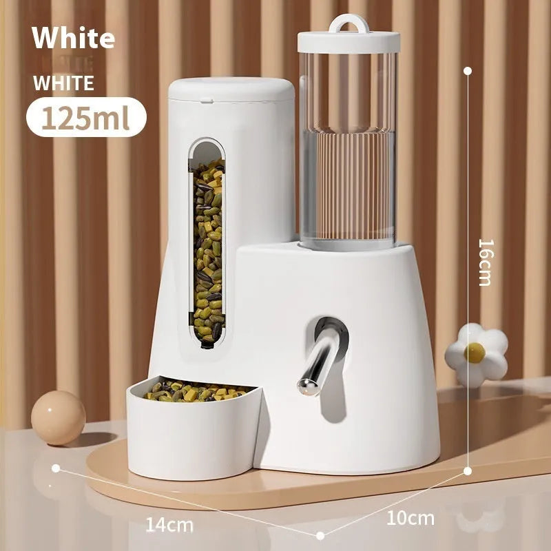 Hamster automatic drinking water feeder with integrated food basin in blue colour