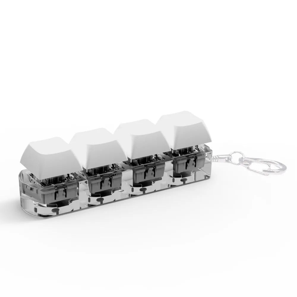4-key keyboard shaft tester with transparent bottom shell measuring 22mm by 27mm by 85mm