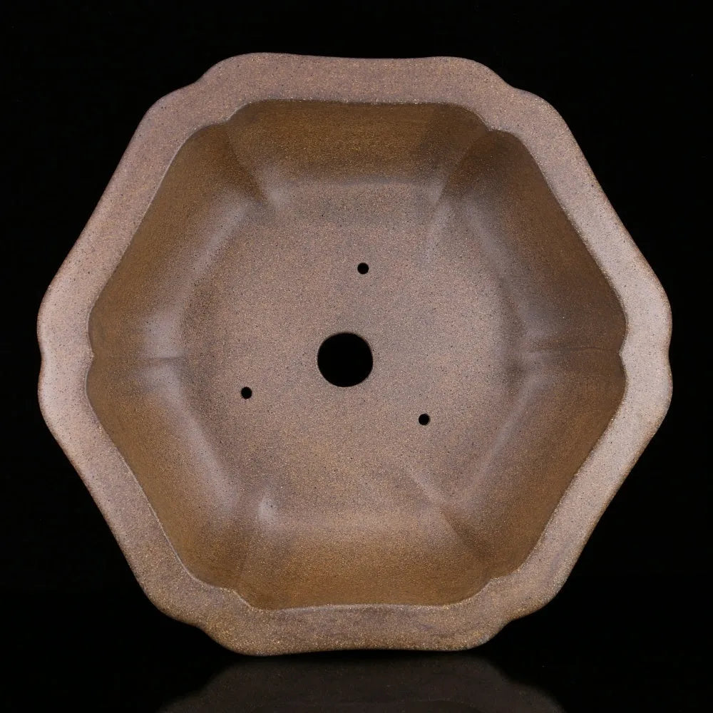 Handmade purple sand plant basin with hexagonal design for bonsai display