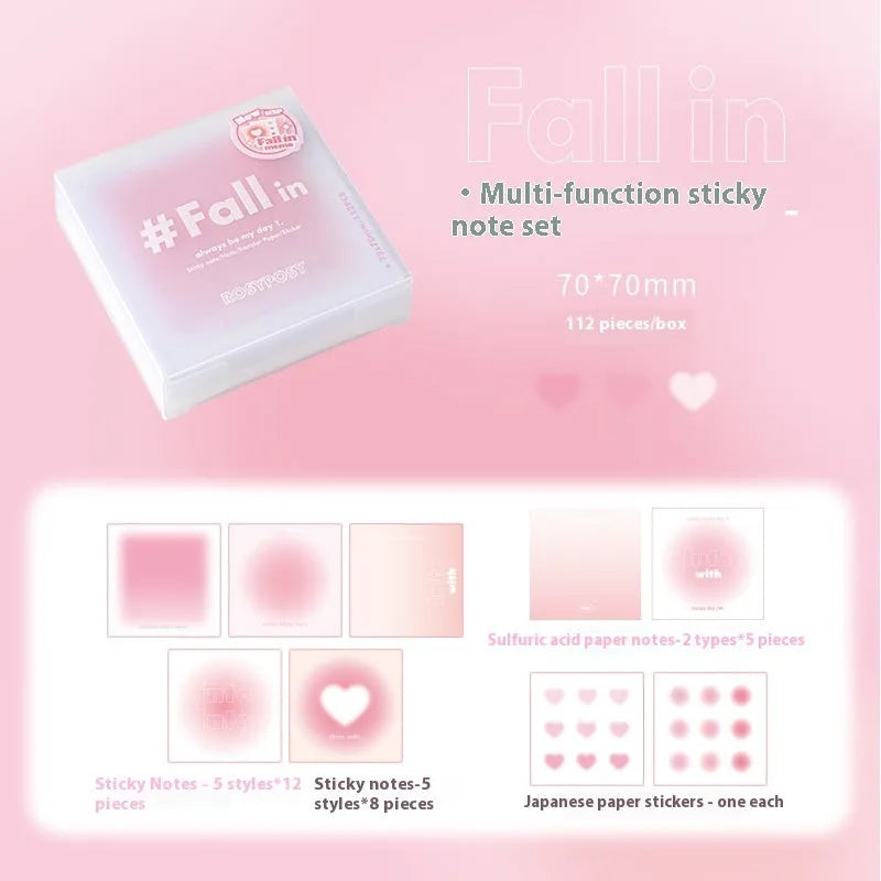 70x70mm gradient parchment multifunctional notepad with blush cover showing interior sticky notes and parchment paper sheets