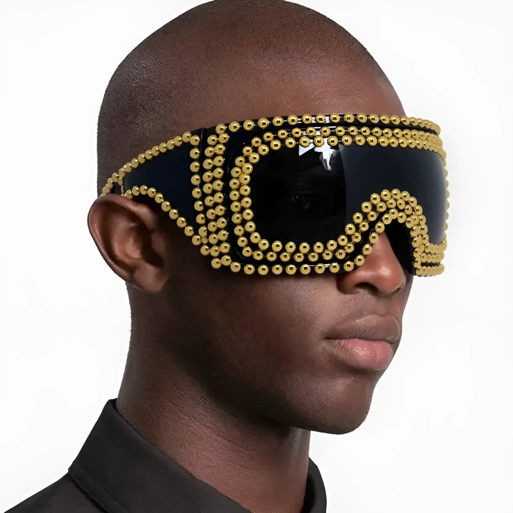 Men's punk sunglasses with large square rim and silver rivet details
