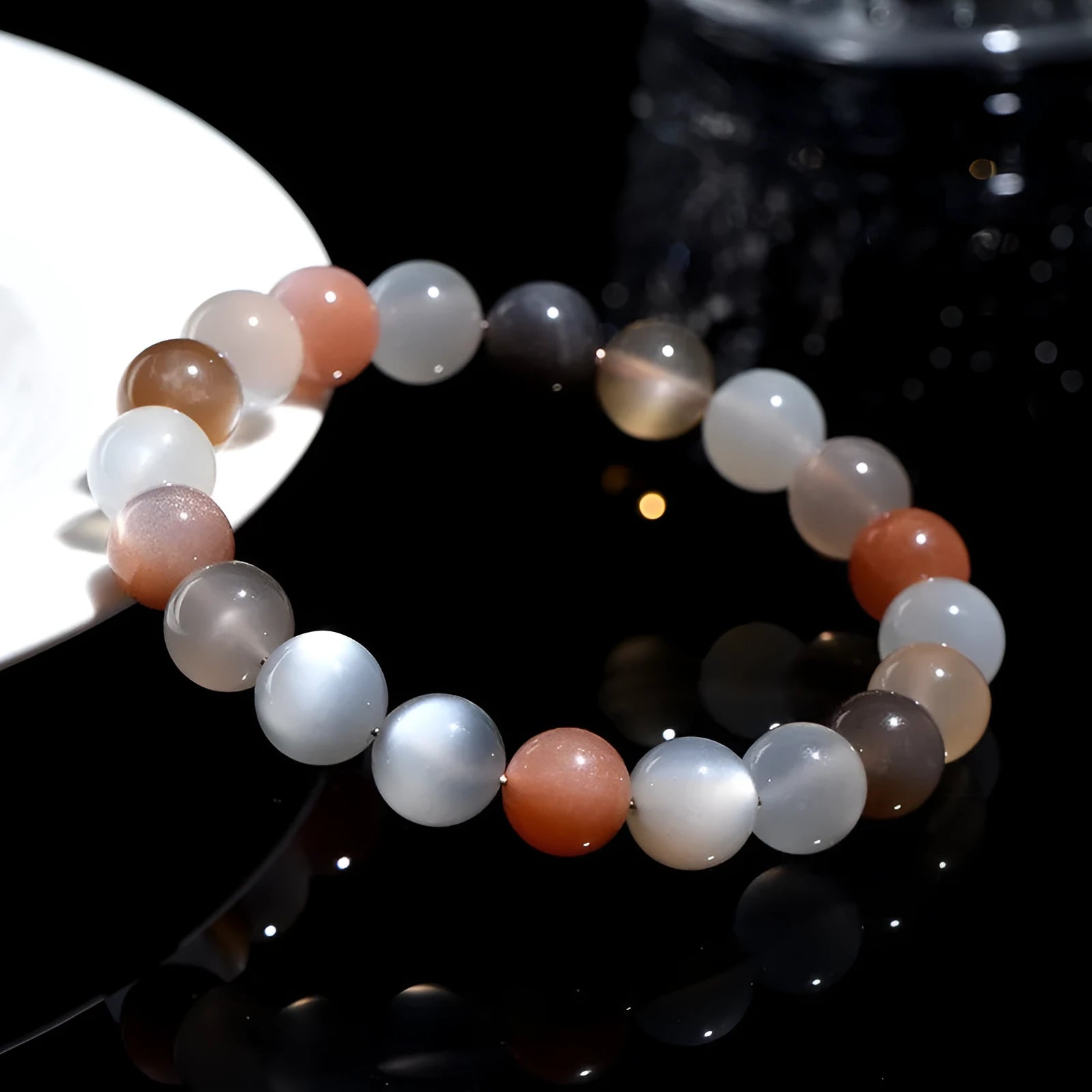 Natural colourful moonlight bracelet with 8mm moonstone gemstones in single circle unisex design