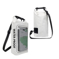 Army Green PVC waterproof crossbody bag with strap, shown in 2L and 5L sizes for swimming and beach use.