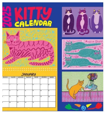 A4 cat calendar wall planner with hanging hook showing domestic cat illustrations