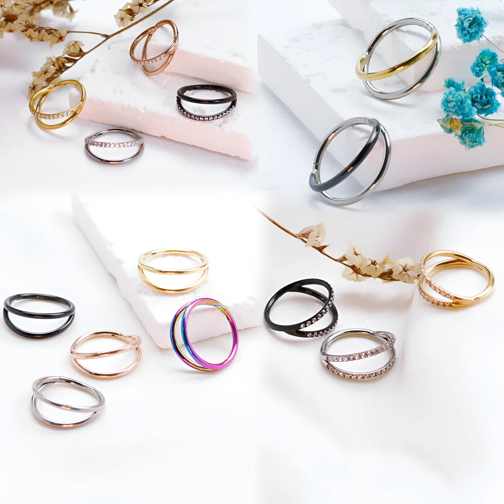 Titanium alloy nose ring body piercing jewellery with diamond treatment in multiple colour finishes