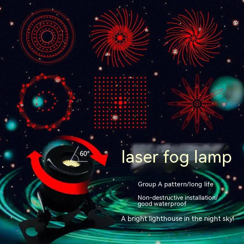 Red laser fog lamp for car or motorcycle with aluminium housing and wiring