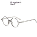 Artistic retro round fashion glasses with a PC frame shown in bright black, sand black, tofu pudding, and transparent grey colours.