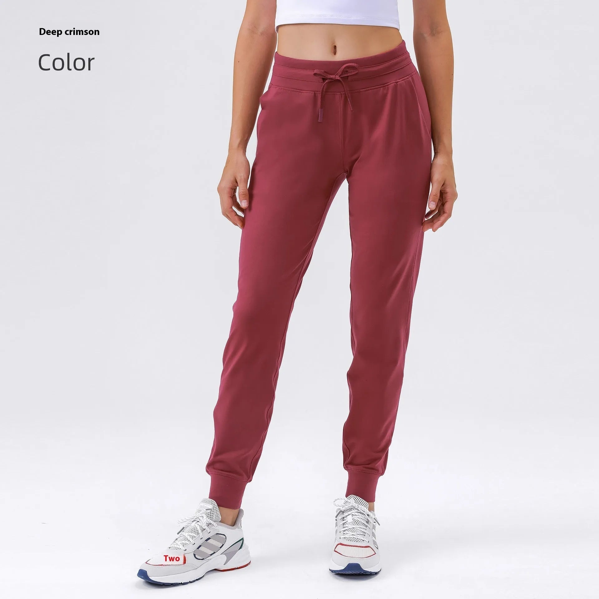 Women's high waist yoga pants in cotton blend fabric with drawstring waist in Belgian Blue colour
