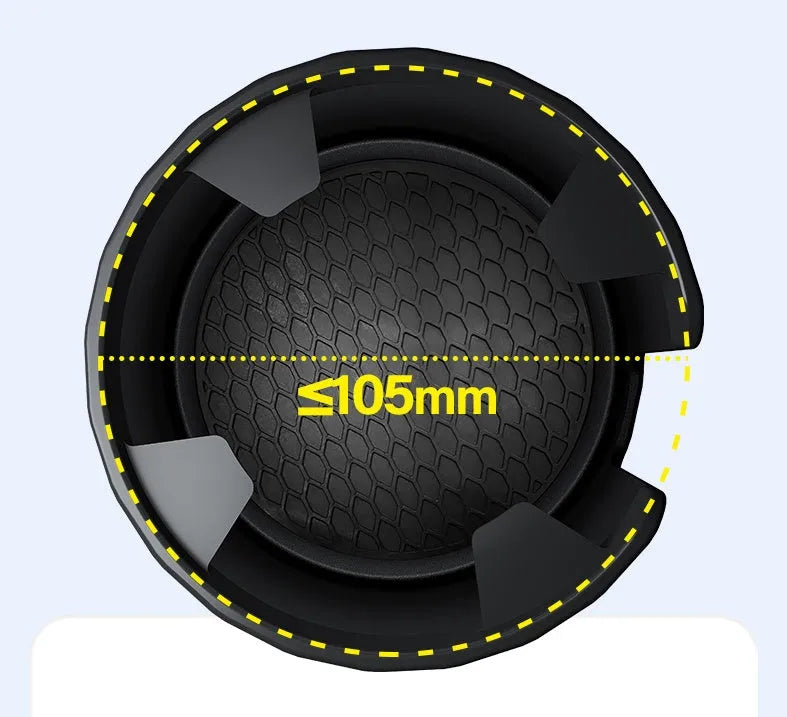 Matte black car cup holder expander with adjustable base for large bottles and travel mugs.