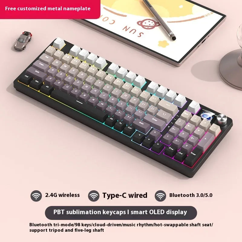 98-key wireless Bluetooth mechanical keyboard with multiple colour theme options