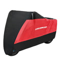 Motorcycle dust cover in black colour showing size options from M to XXXXL