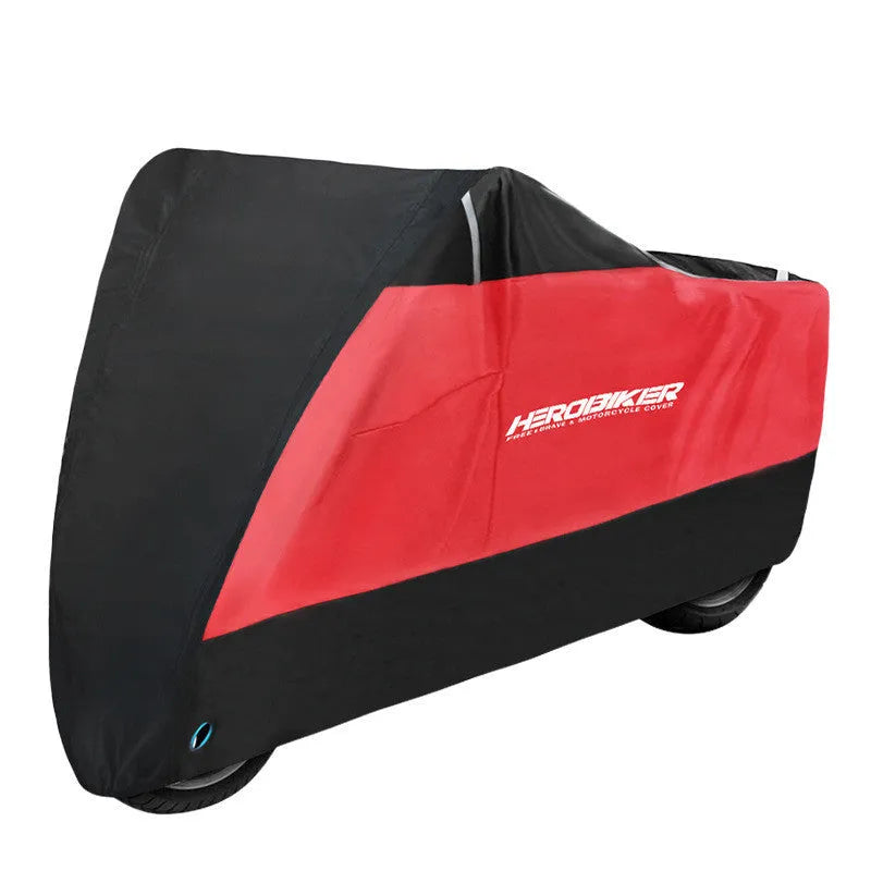 Motorcycle dust cover in black colour showing size options from M to XXXXL