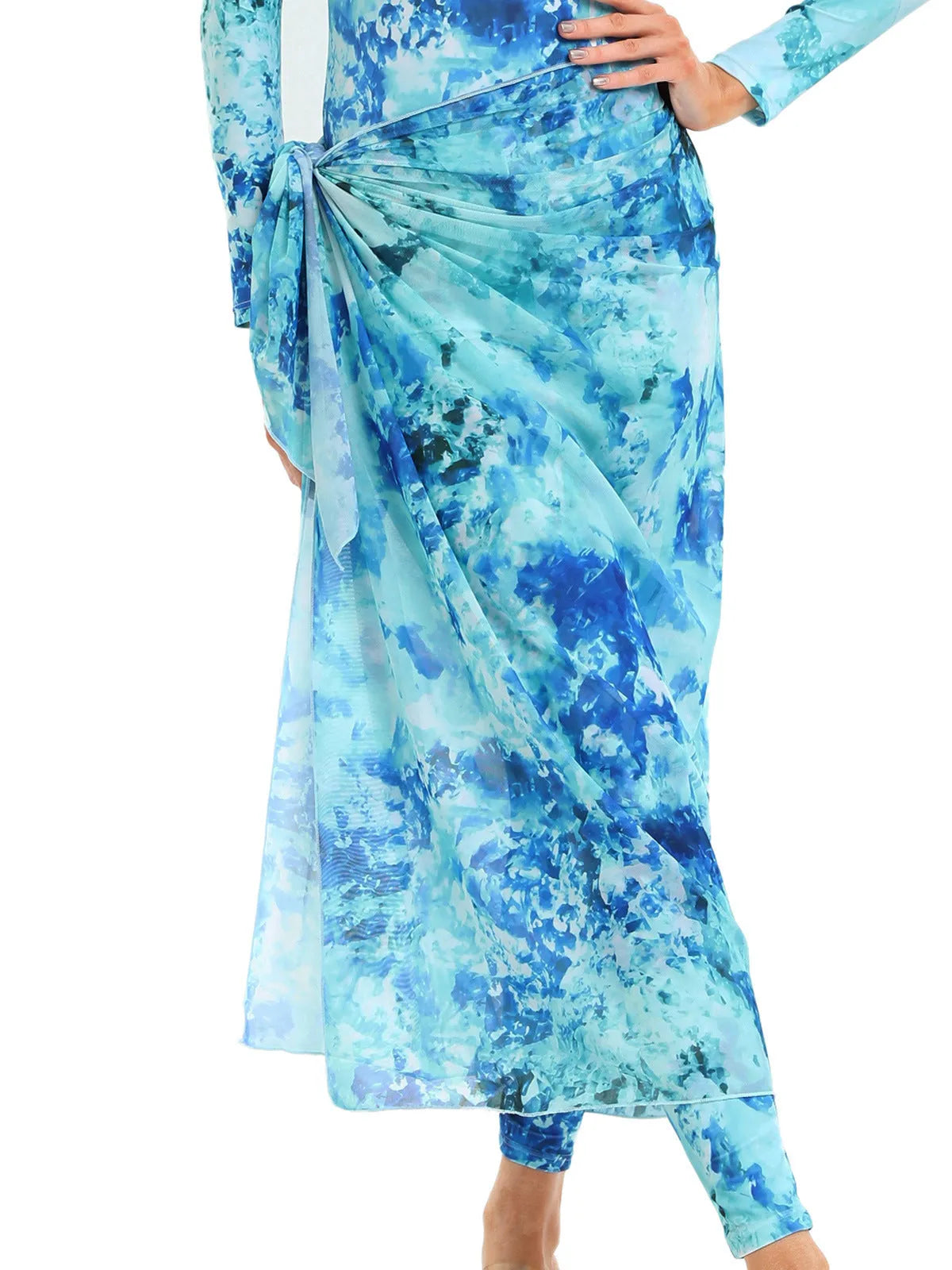 Conservative Muslim swimsuit three-piece set with apron in polyester fabric for beach swimming