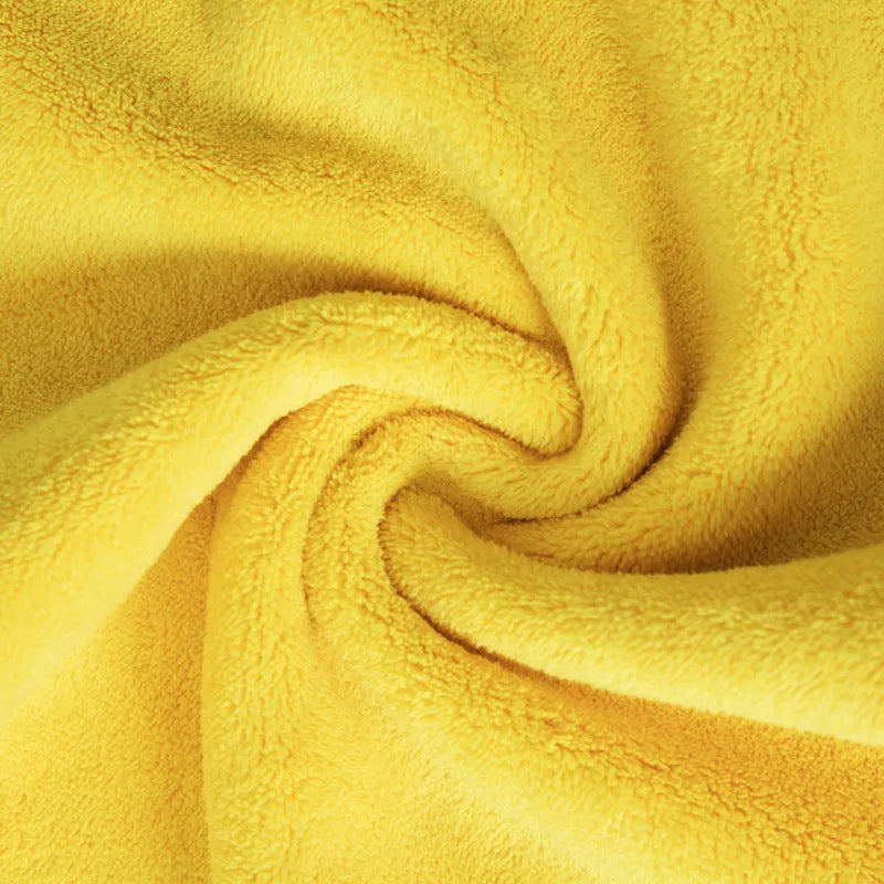 Yellow microfiber dog drying towel on hook, super absorbent for quick drying pets