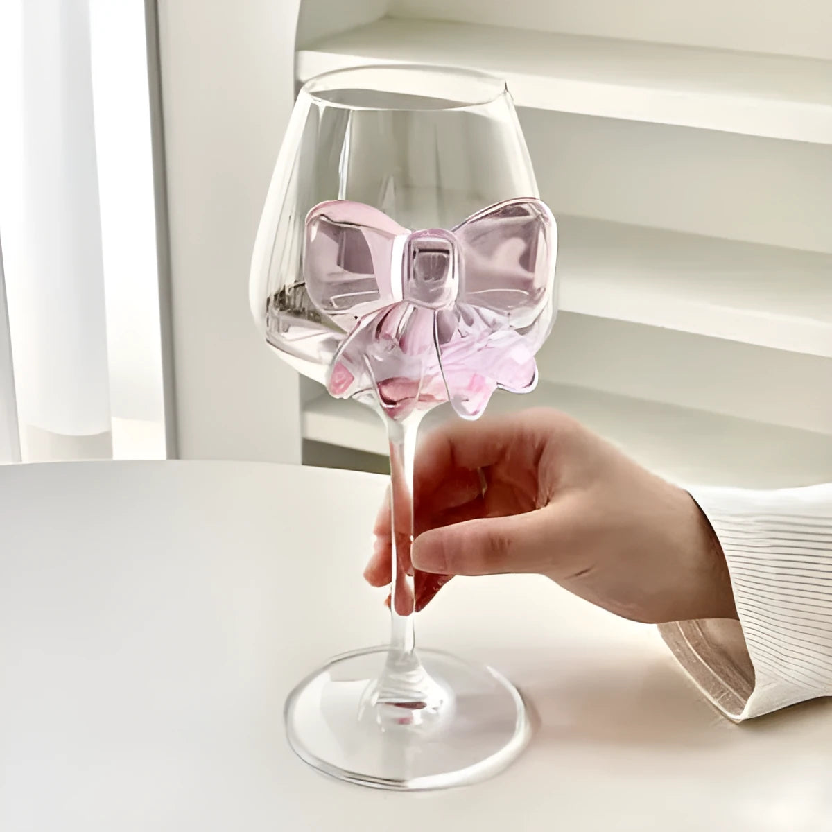 Pressed crystal glass wine glass with light luxury finish in champagne colour option