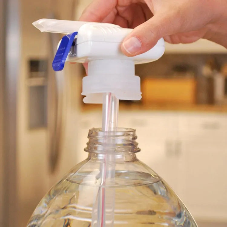 Manual beverage pumping device with blue handle and 32.5cm plastic straw for liquid transfer