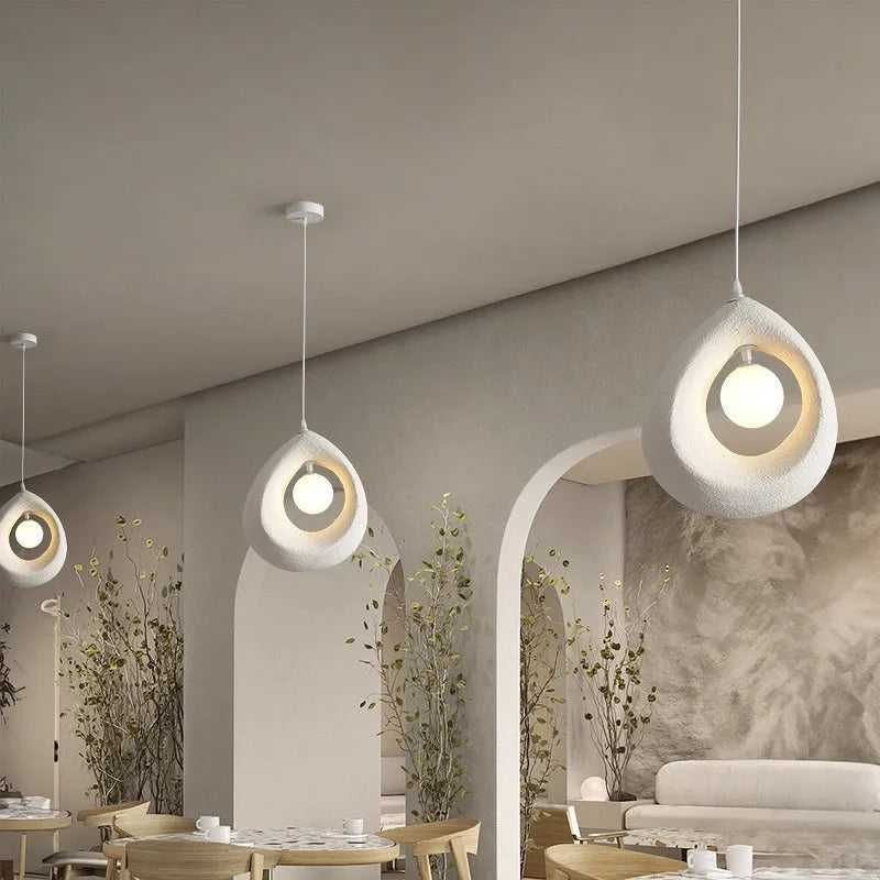 Modern retro style pendant chandelier with a large milky white rectangular lampshade