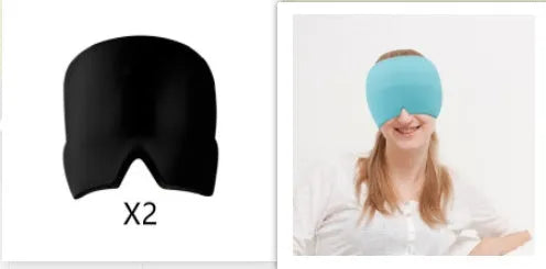 Black reusable gel ice mask for eyes and forehead on a white background